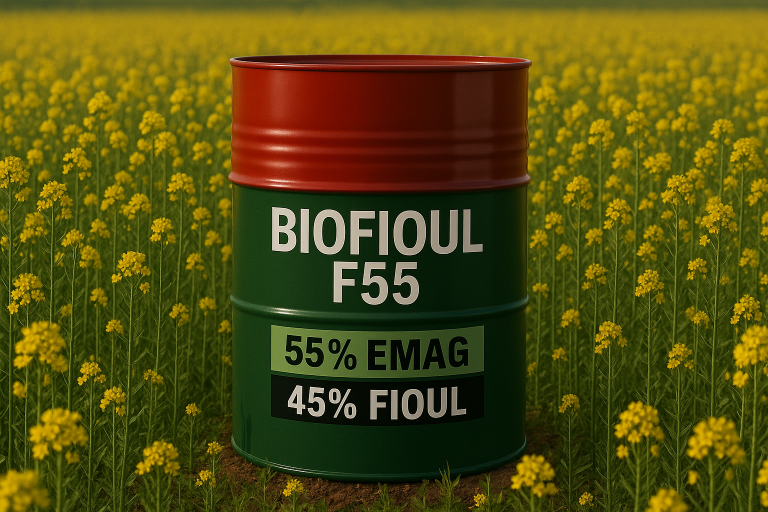 Le biofioul F55 issue de l'agriculture locale avec 55% d'énergies renouvelables.